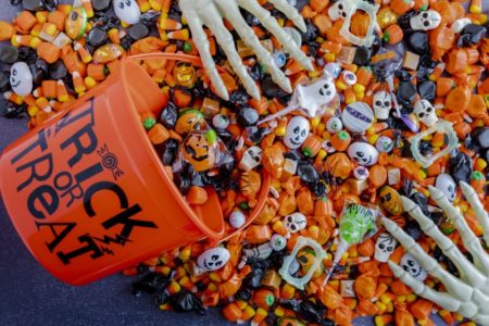 Close up of candy to avoid with Halloween oral health tips